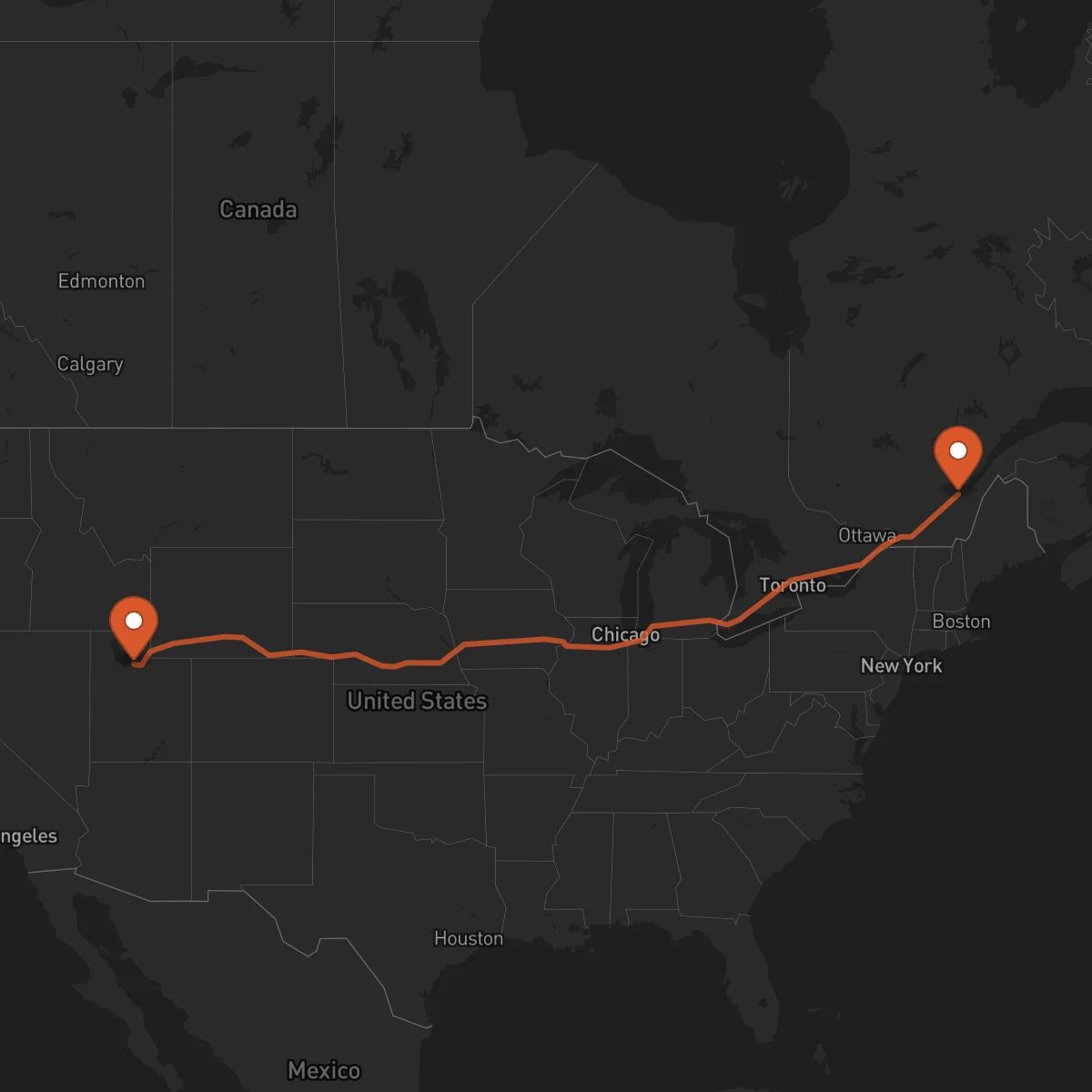 Ruta Quebec City - Salt Lake City