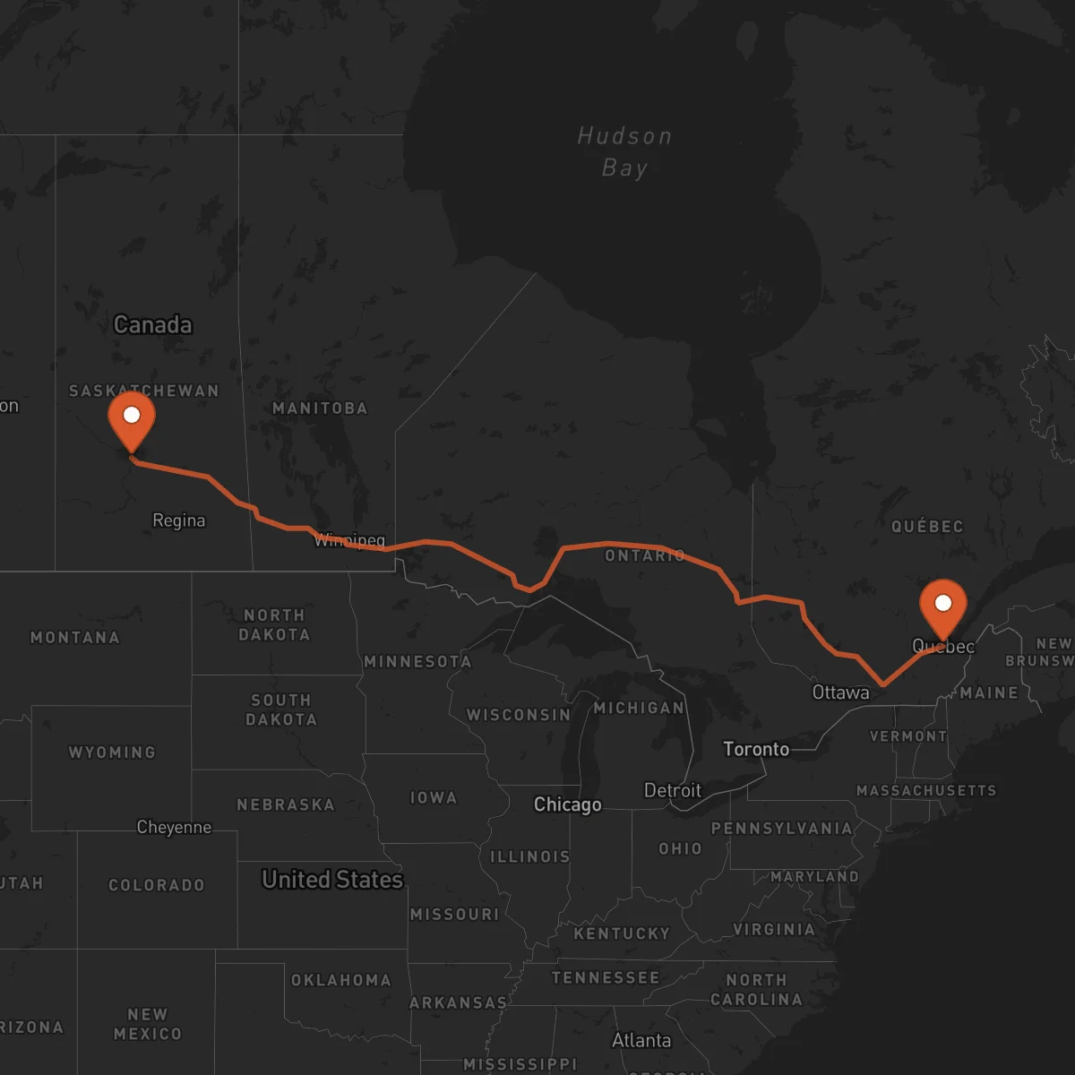 Ruta Saskatoon - Quebec City