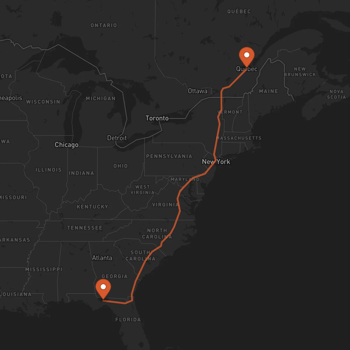 Ruta Tallahassee - Quebec City