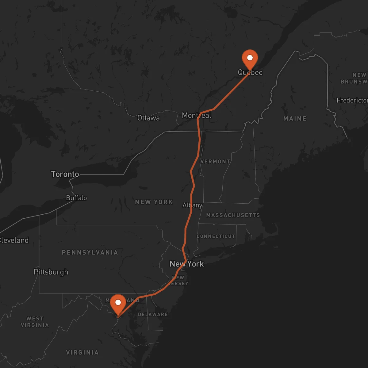 Ruta Quebec City - Washington D.C.