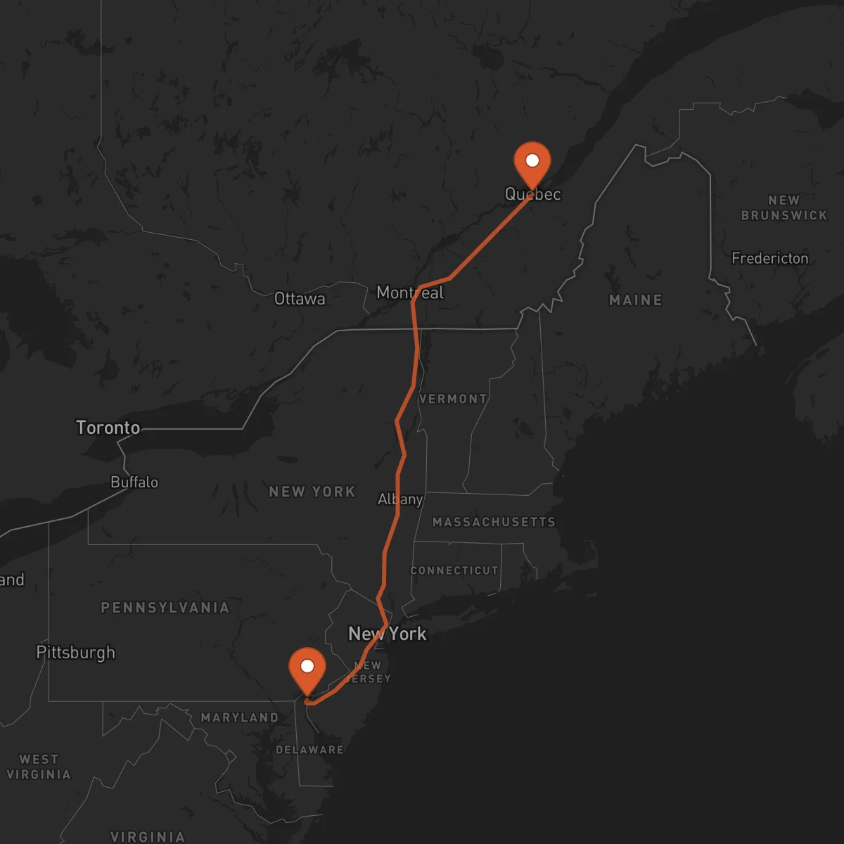 Ruta Quebec City - Wilmington