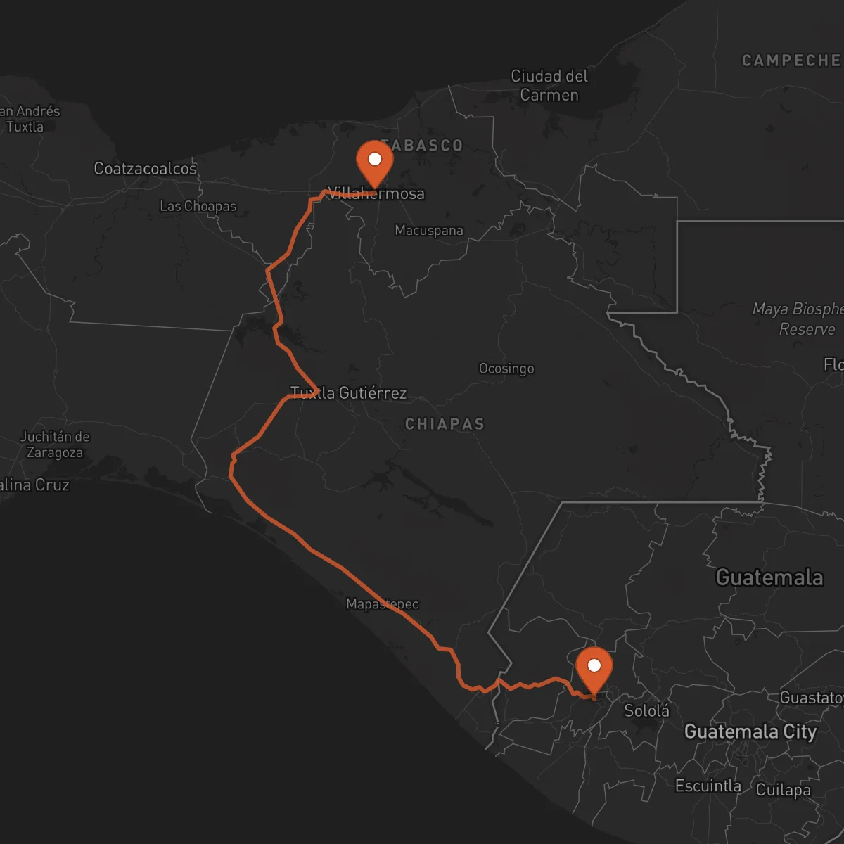 Ruta Quetzaltenango - Villahermosa