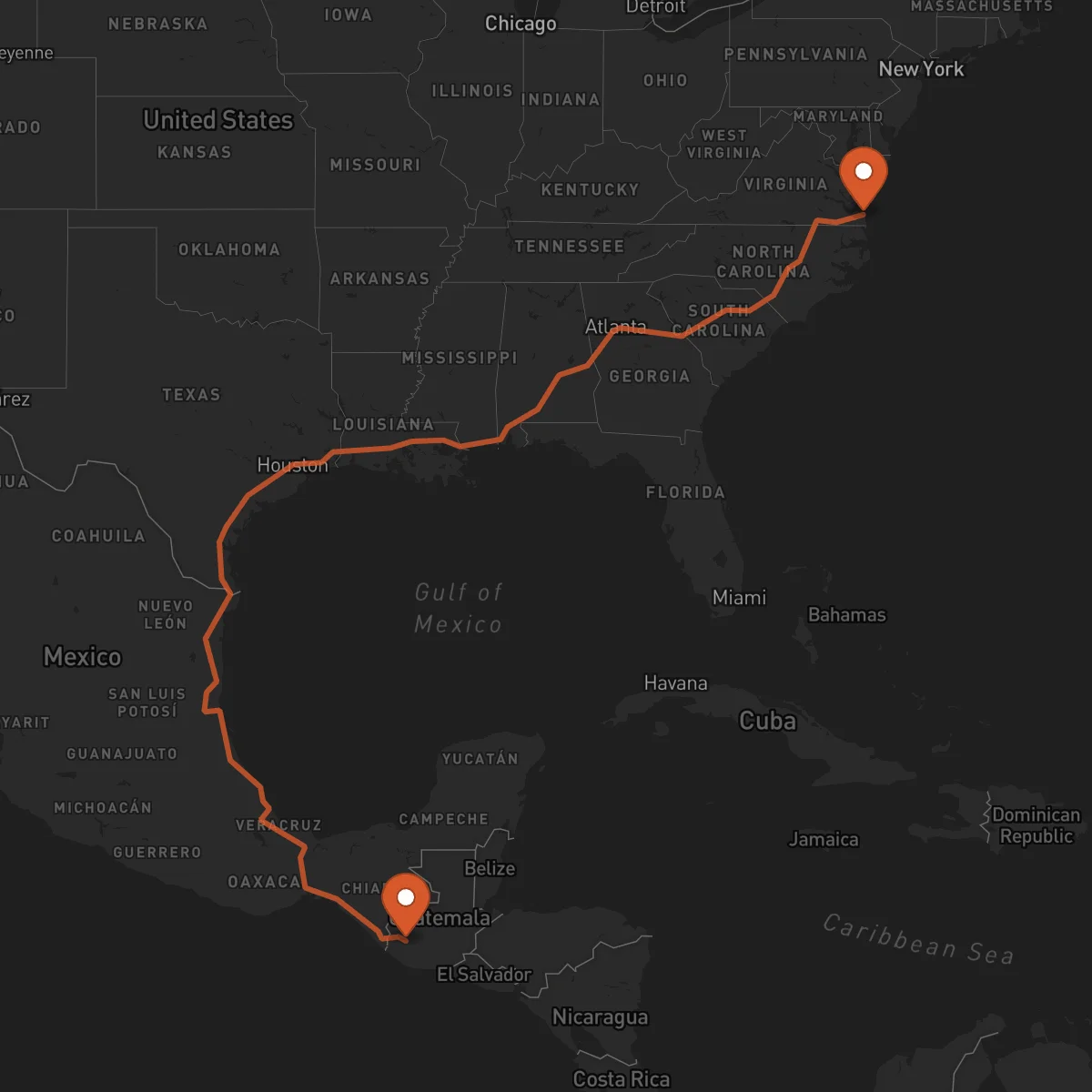 Ruta Quetzaltenango - Virginia Beach