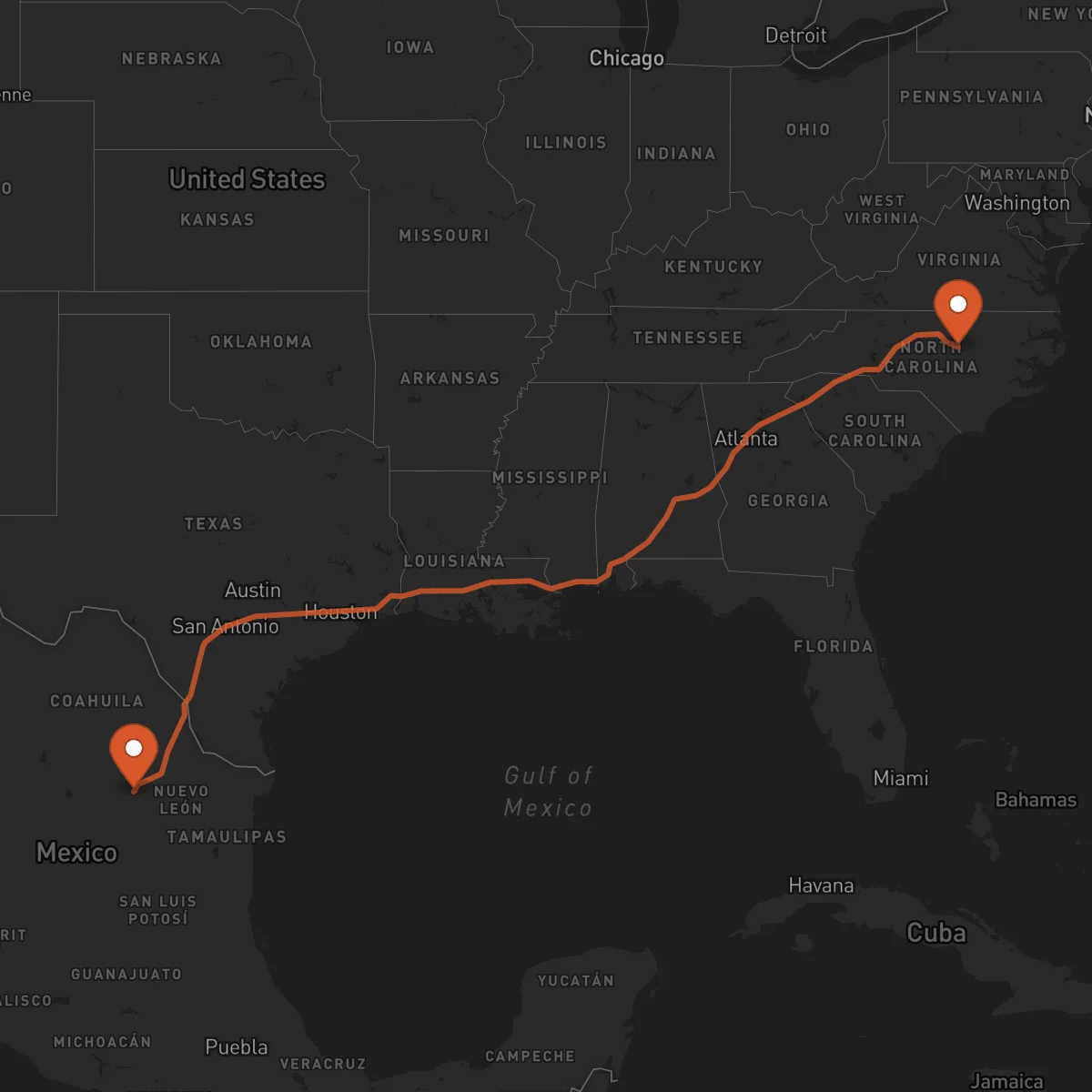 Ruta Saltillo - Raleigh