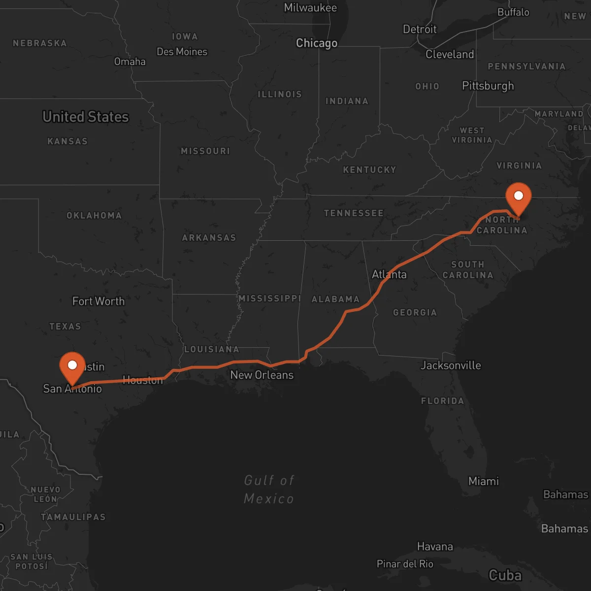 Ruta Raleigh - San Antonio