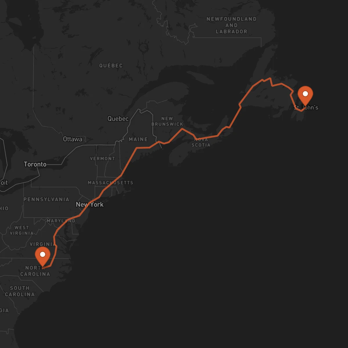Ruta San Juan de Terranova (St. John's) - Raleigh