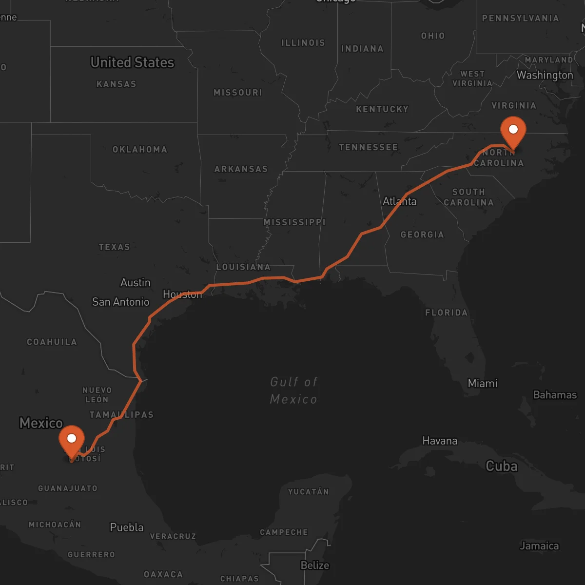Ruta San Luis Potosí - Raleigh