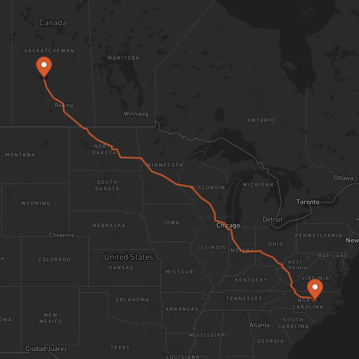 Ruta Raleigh - Saskatoon