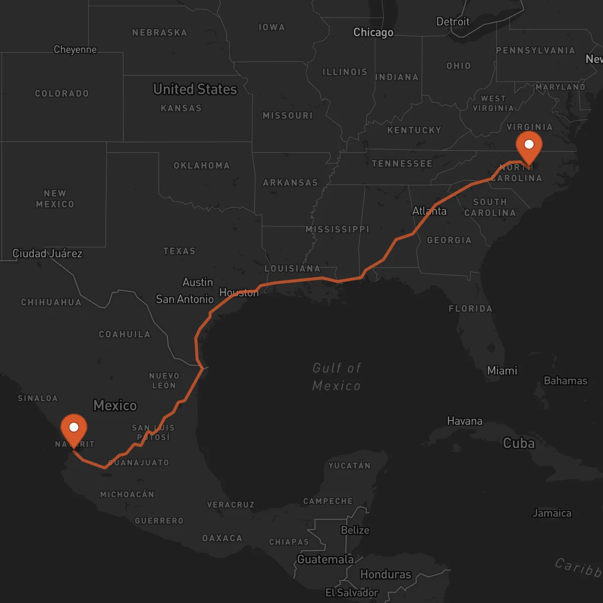 Ruta Tepic - Raleigh