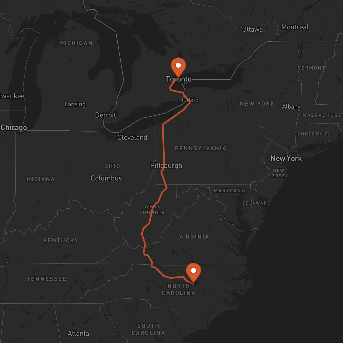 Ruta Raleigh - Toronto