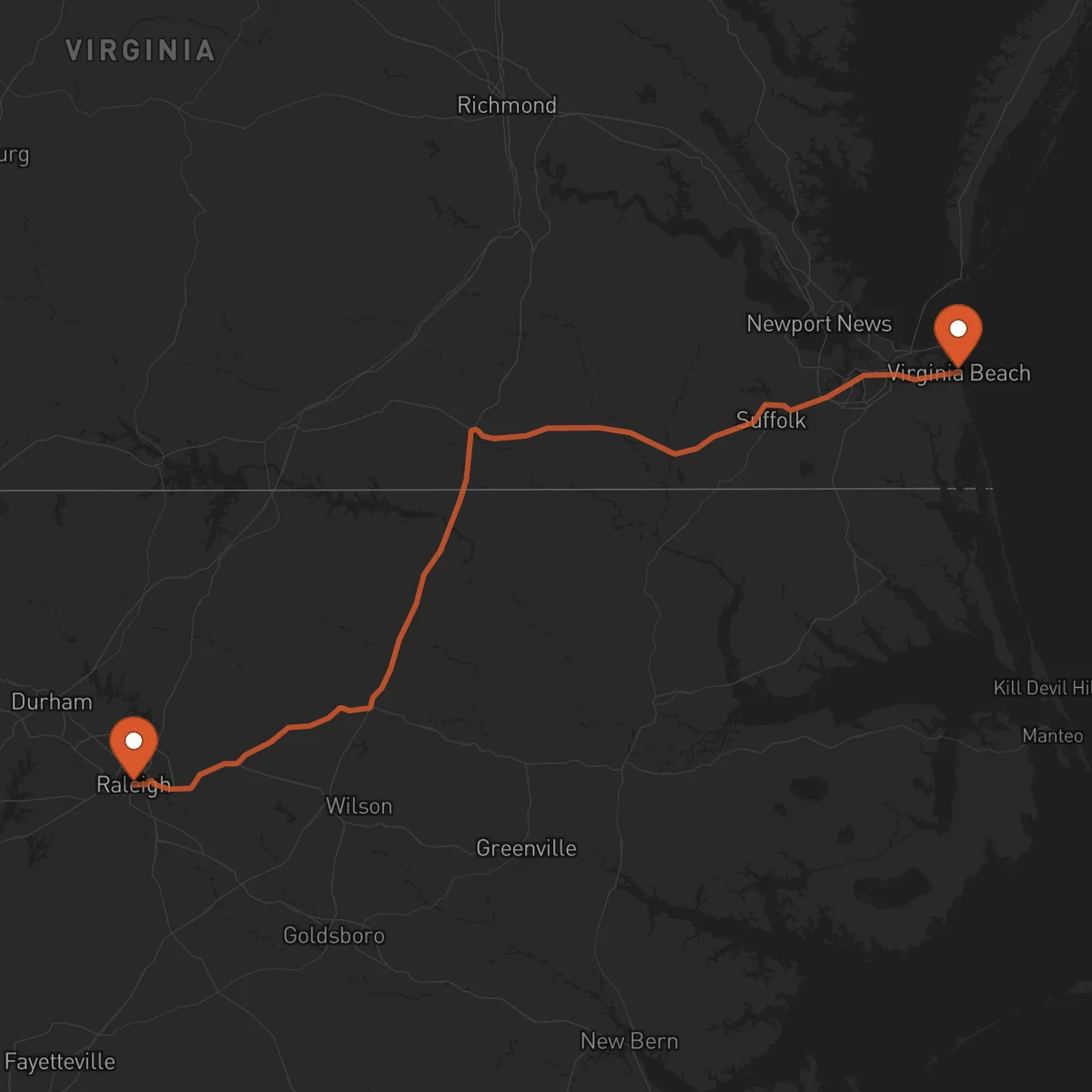 Ruta Virginia Beach - Raleigh