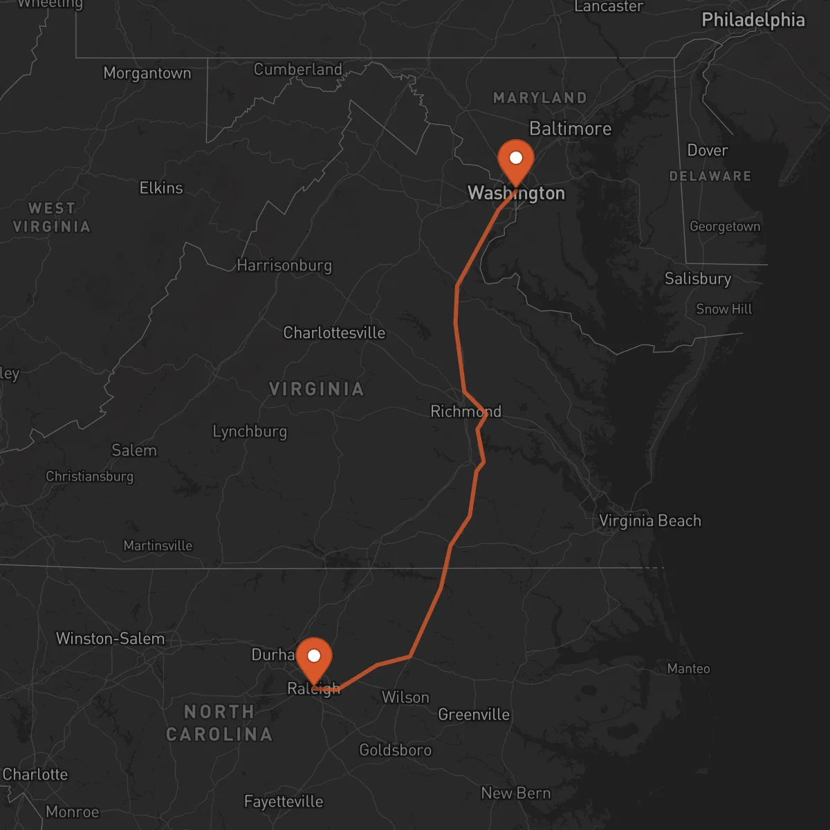 Ruta Raleigh - Washington D.C.