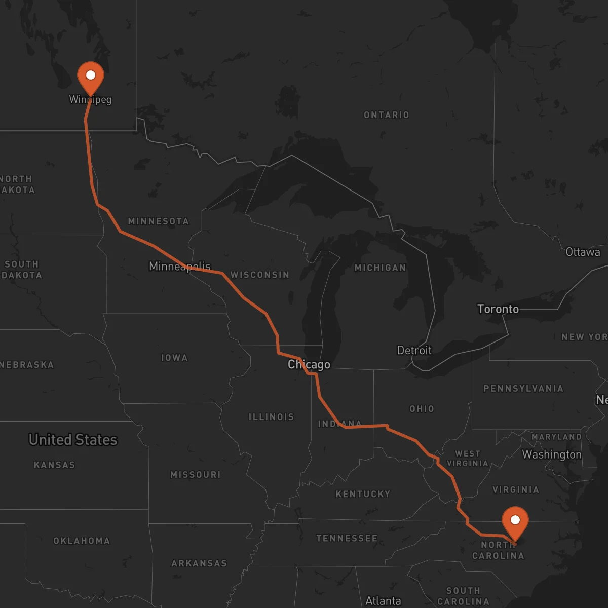 Ruta Raleigh - Winnipeg