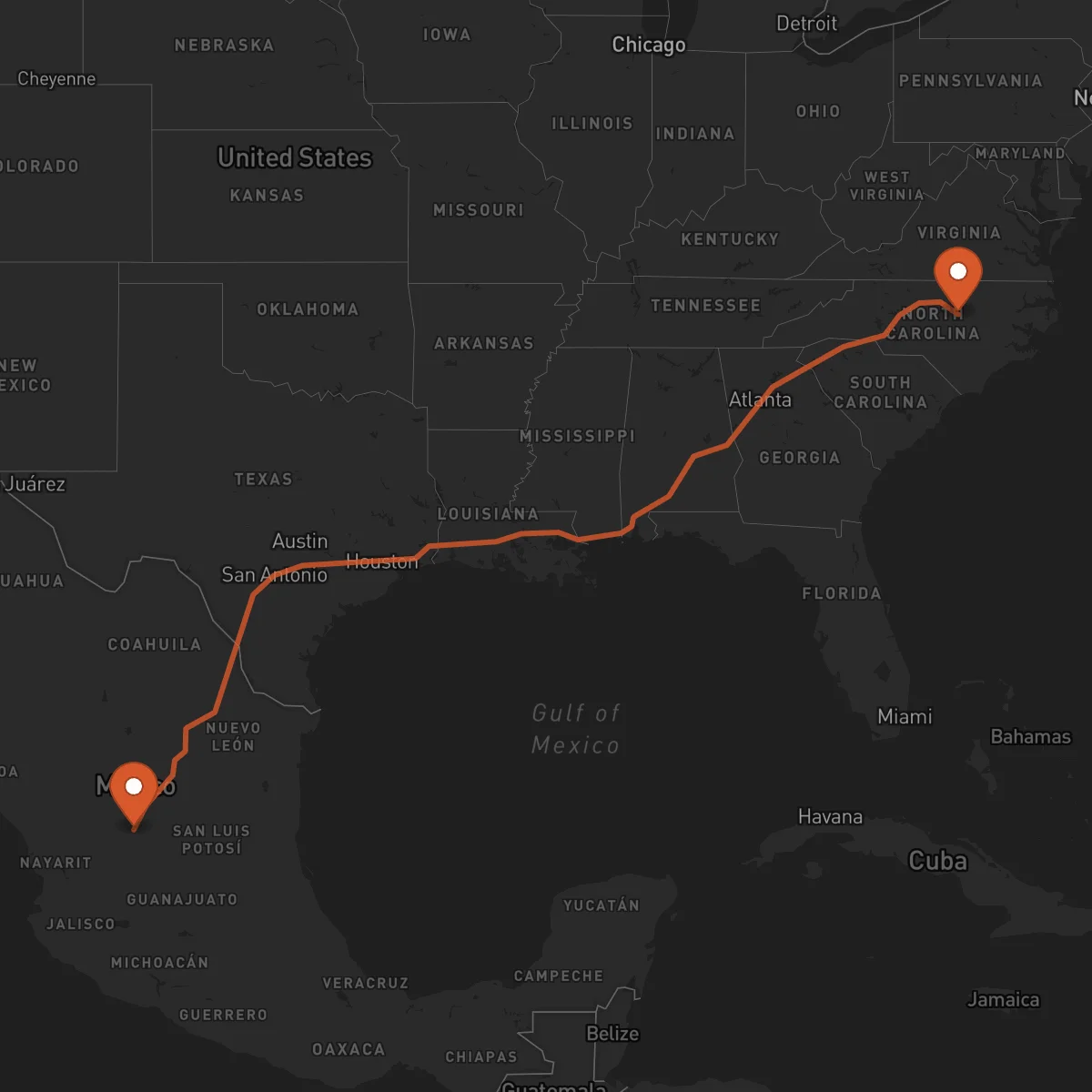 Ruta Zacatecas - Raleigh