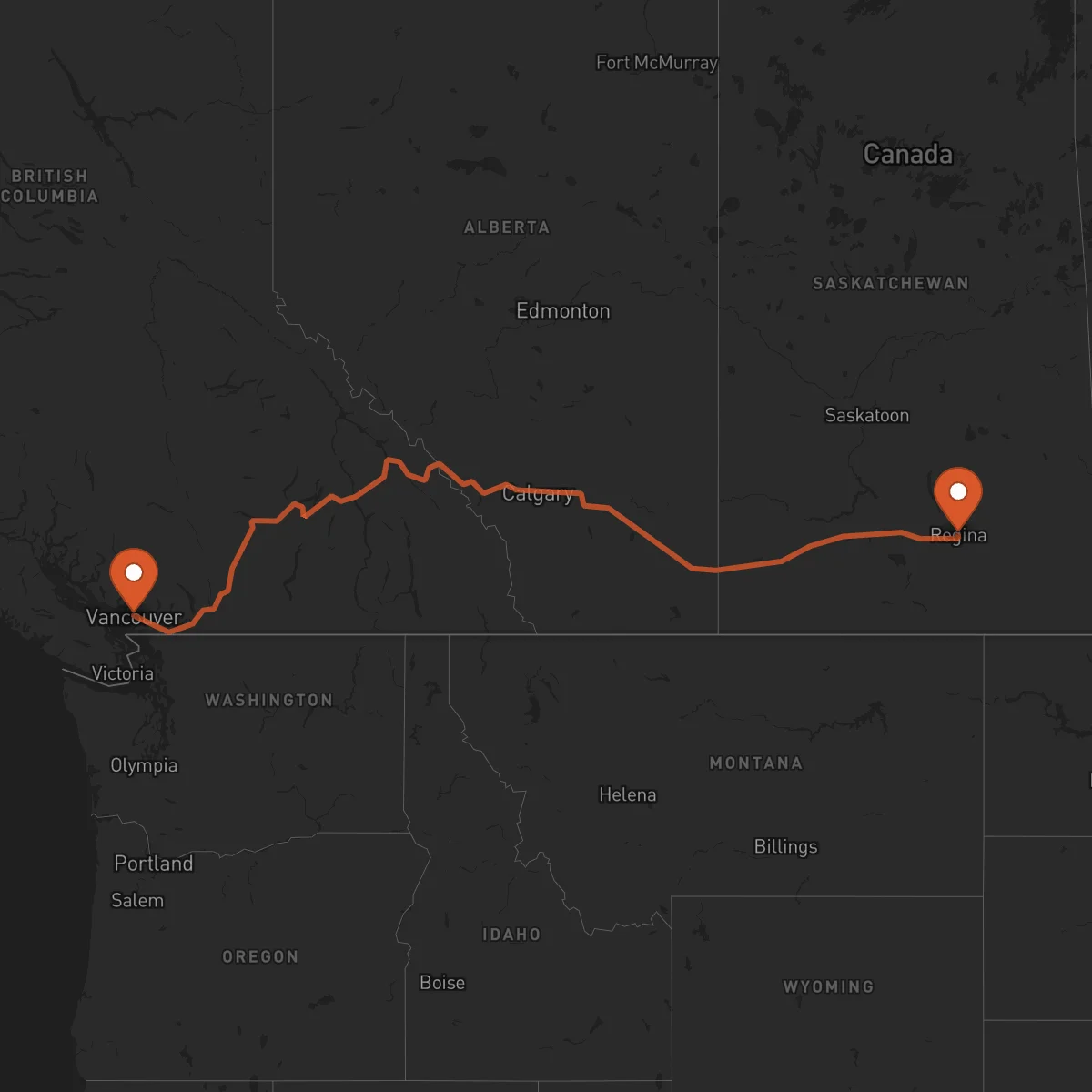 Ruta Vancouver - Regina