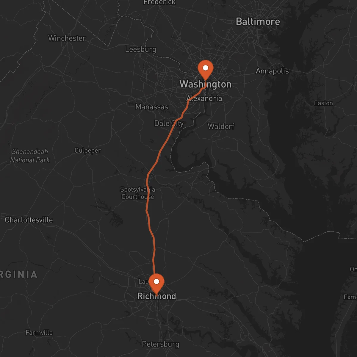 Ruta Washington D.C. - Richmond