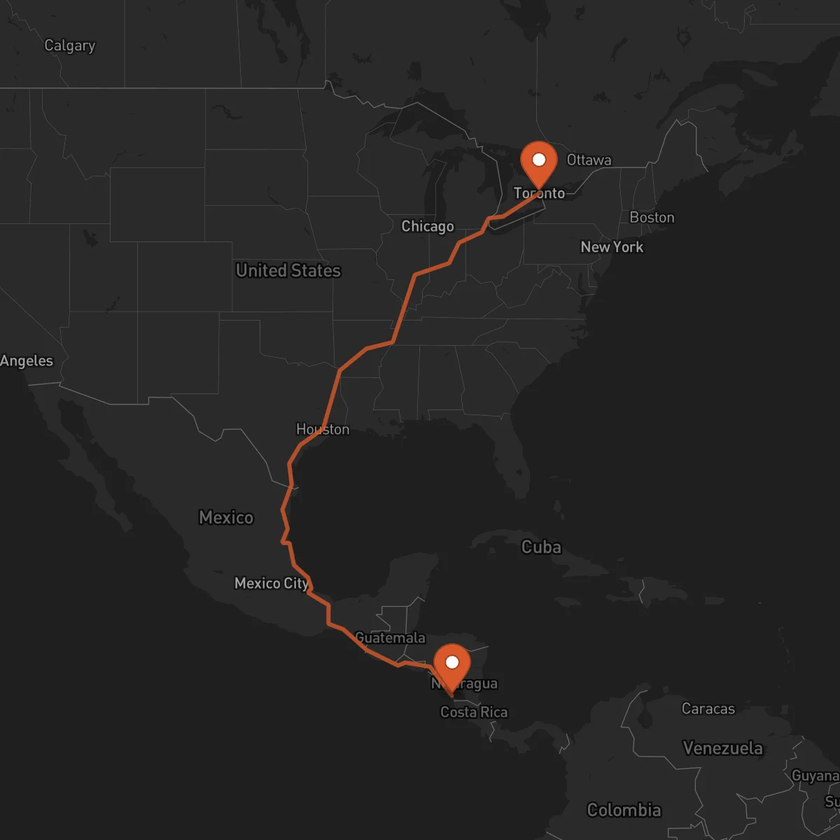 Ruta Toronto - Rivas