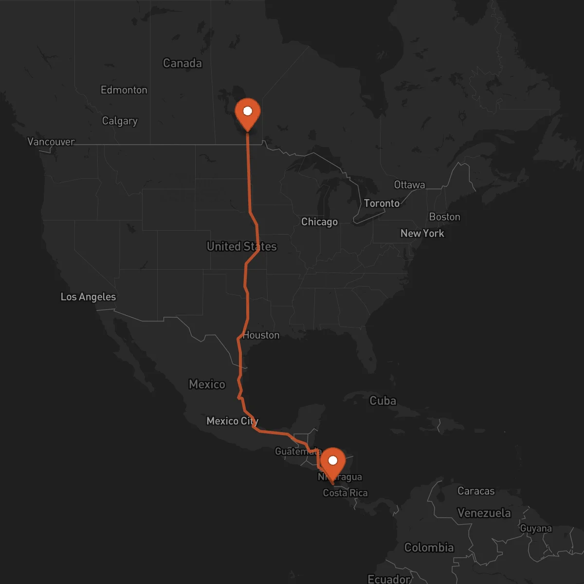 Ruta Winnipeg - Rivas