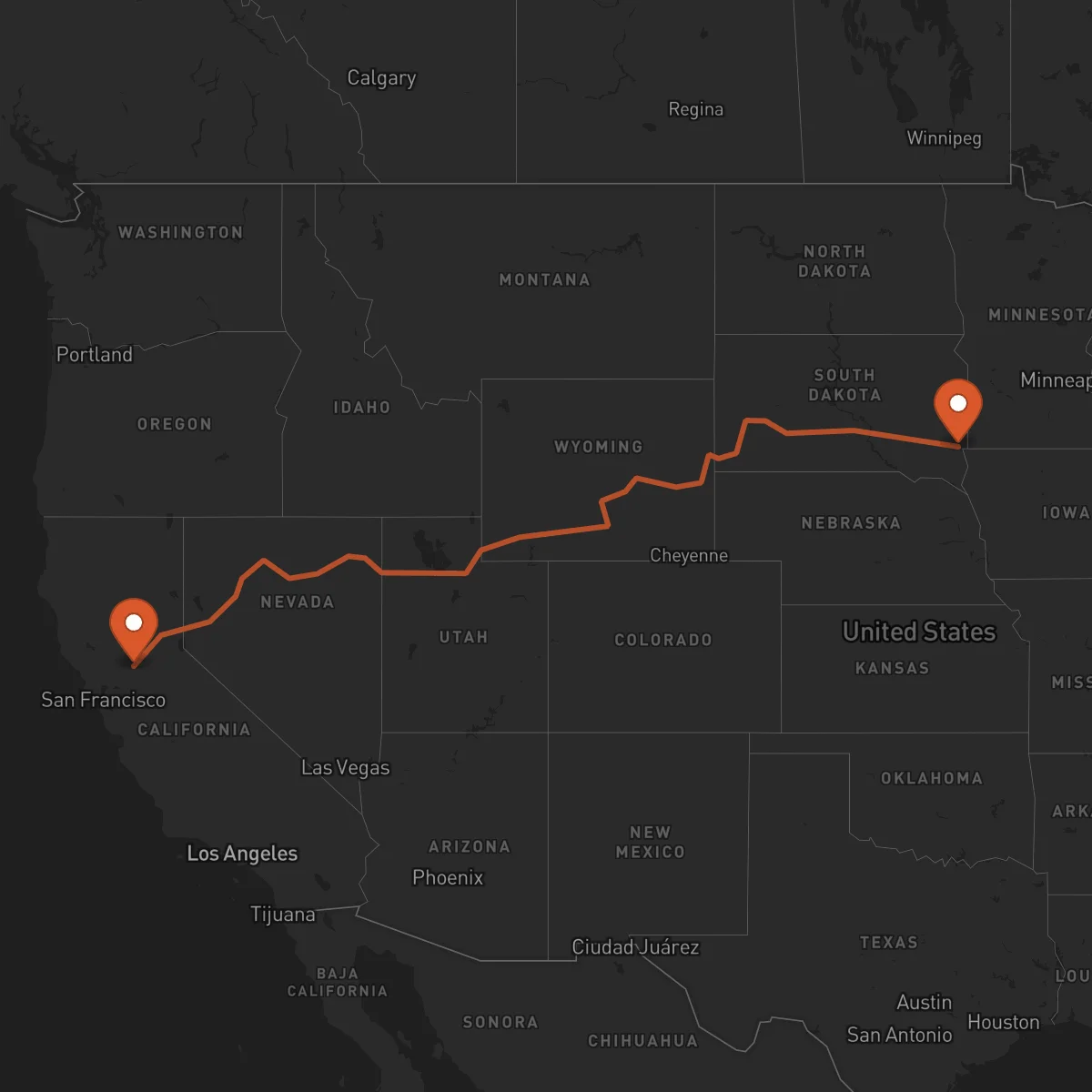 Ruta Sioux Falls - Sacramento
