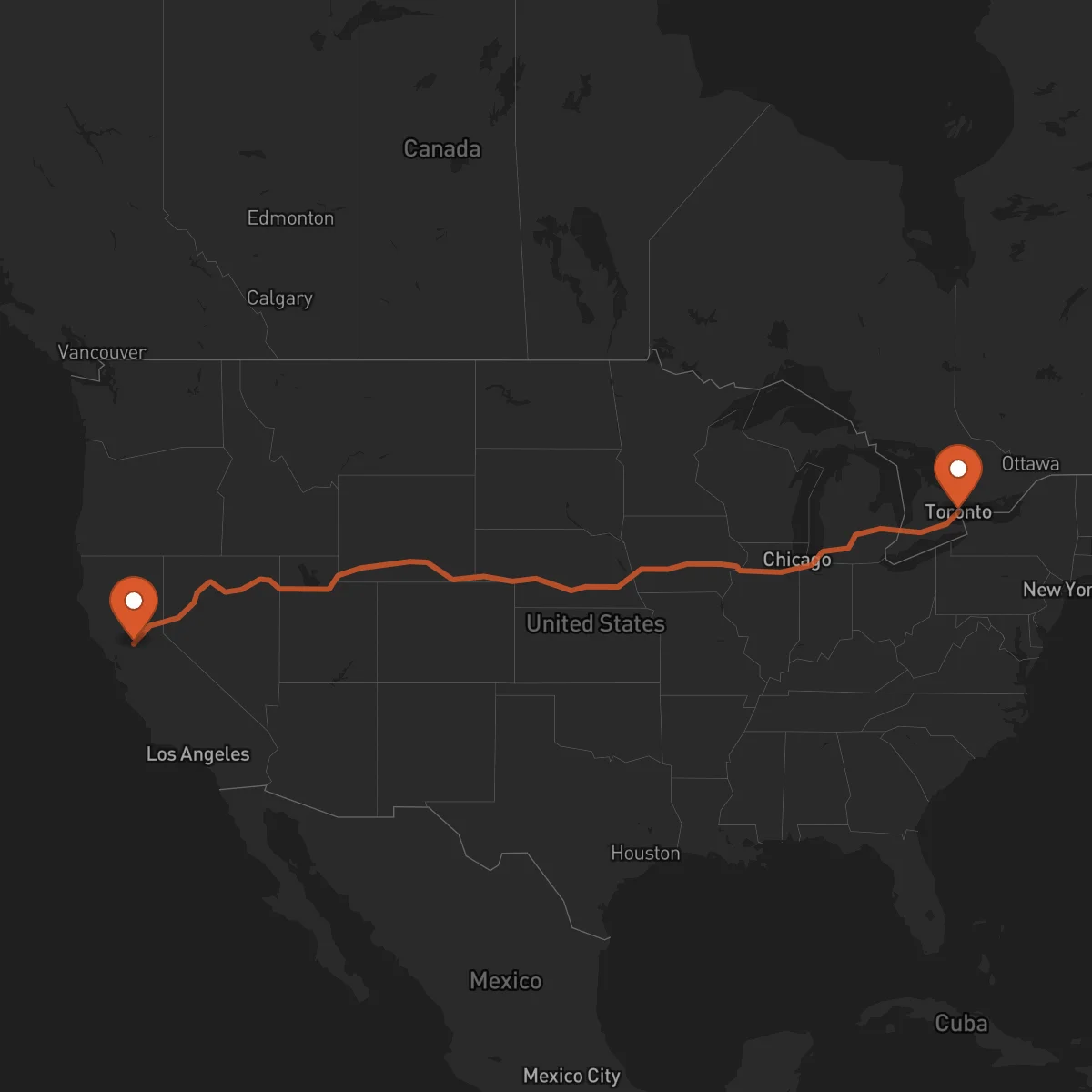 Ruta Toronto - Sacramento