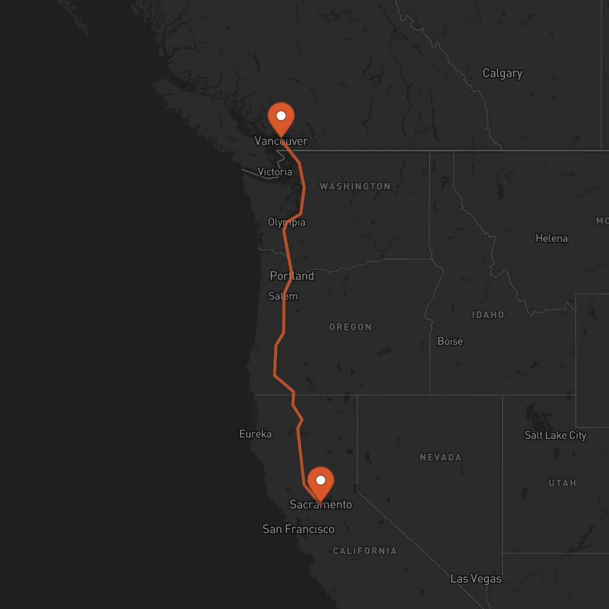 Ruta Vancouver - Sacramento