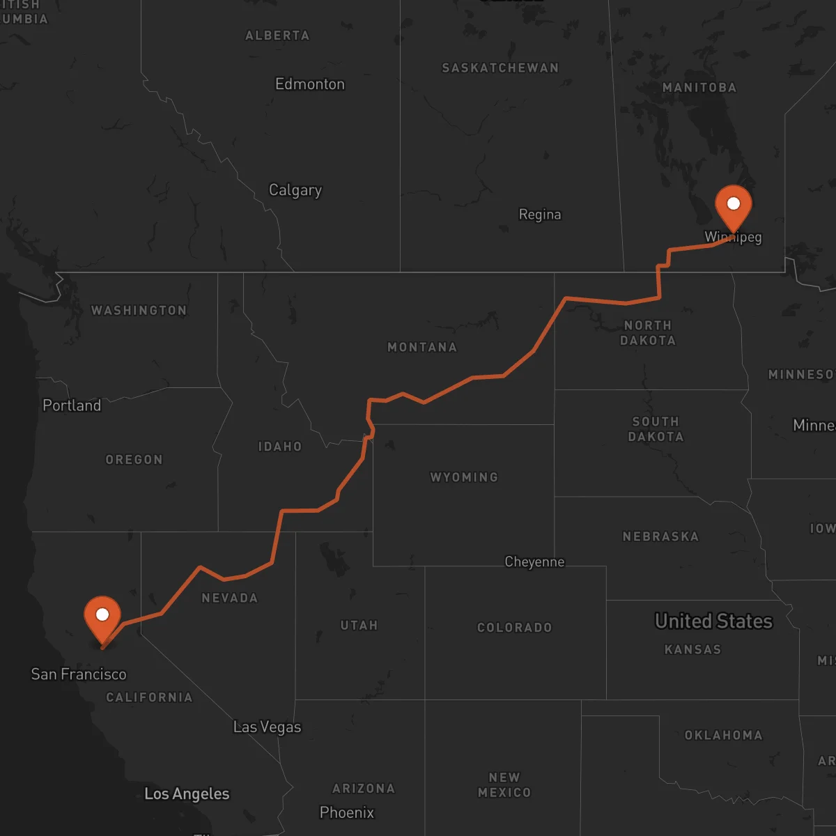 Ruta Sacramento - Winnipeg