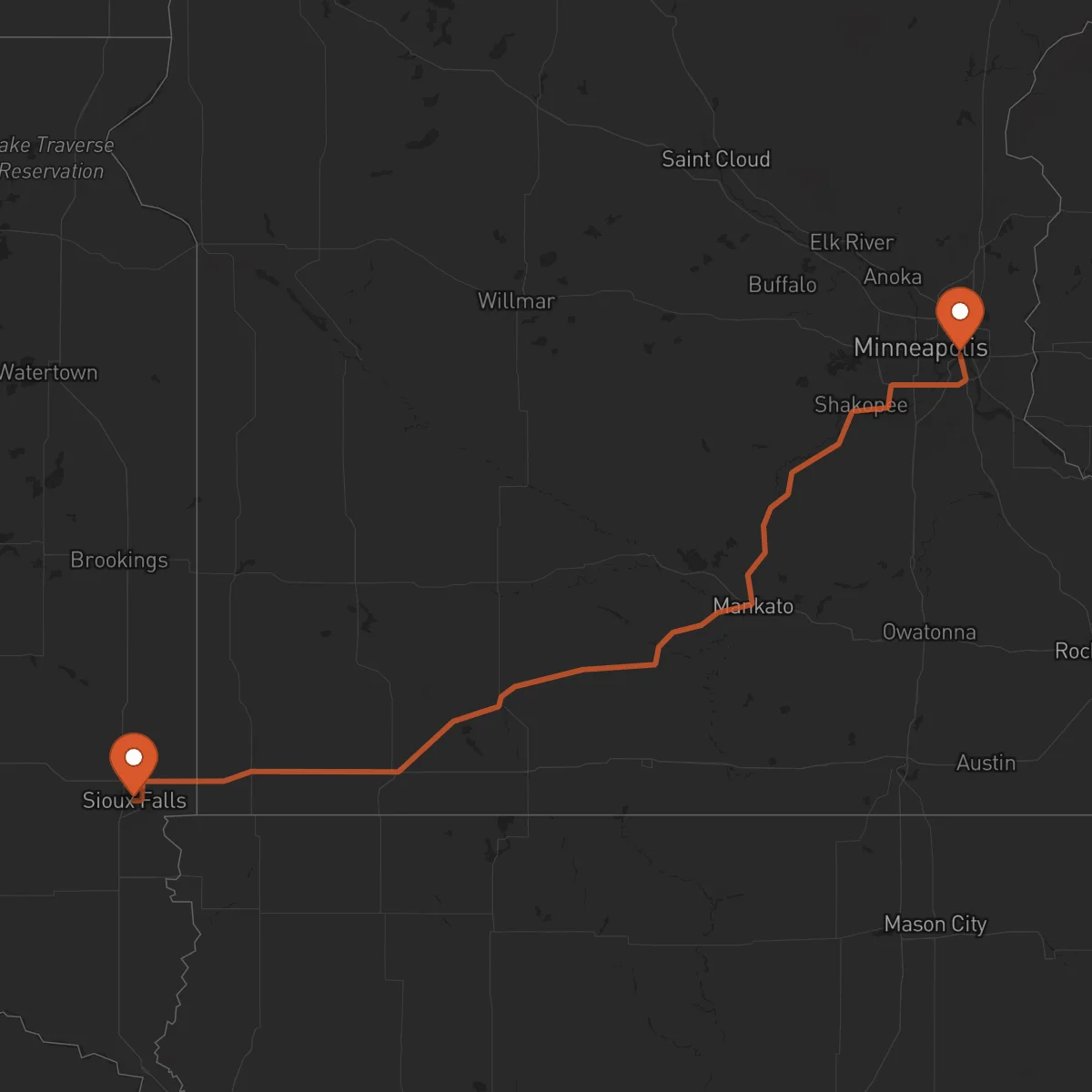 Ruta Sioux Falls - Saint Paul
