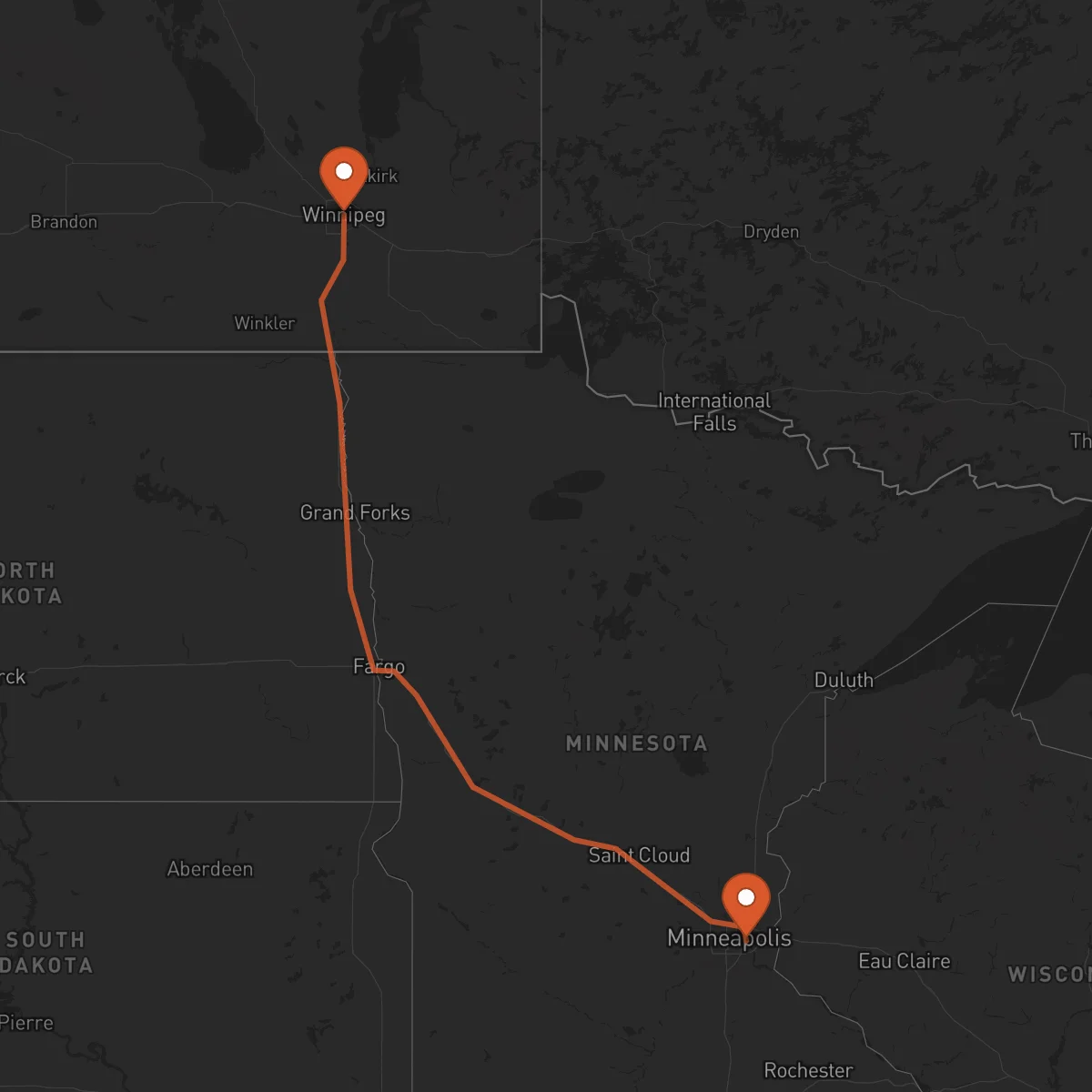 Ruta Winnipeg - Saint Paul