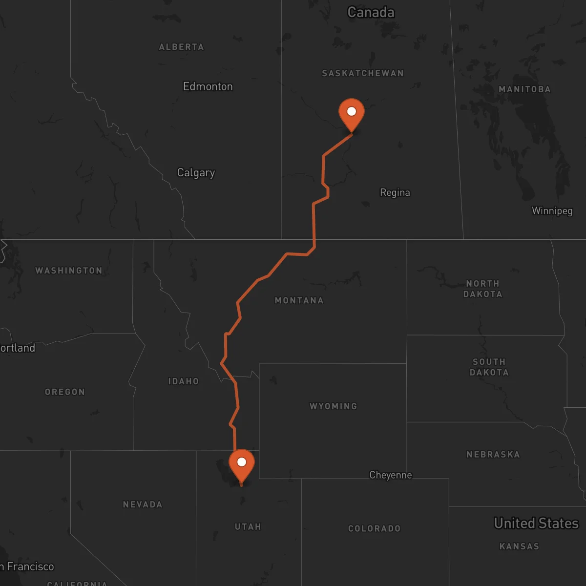Ruta Salt Lake City - Saskatoon