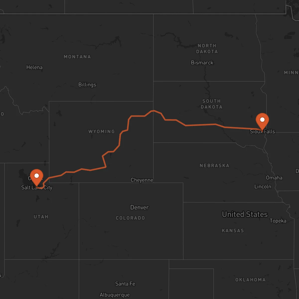 Ruta Sioux Falls - Salt Lake City