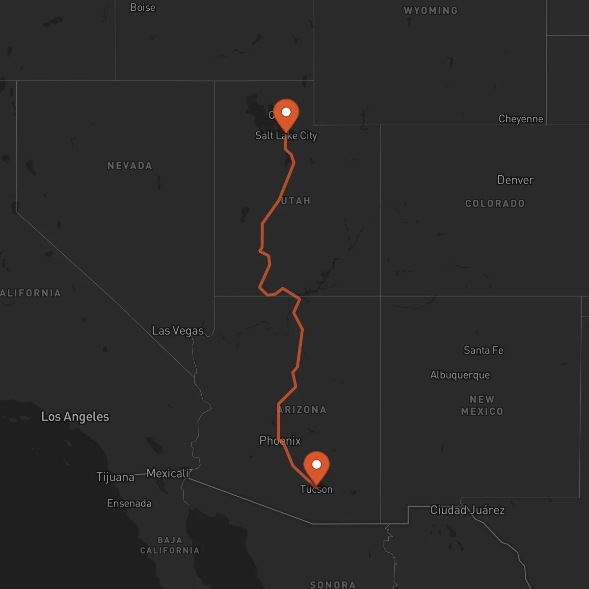 Ruta Tucson - Salt Lake City