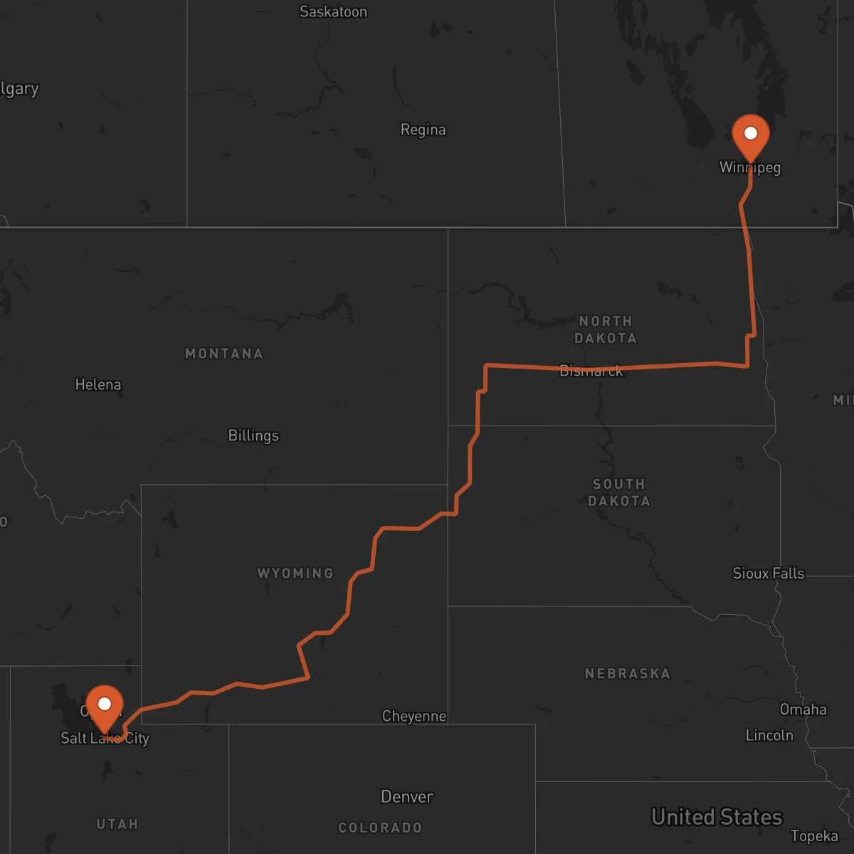 Ruta Winnipeg - Salt Lake City