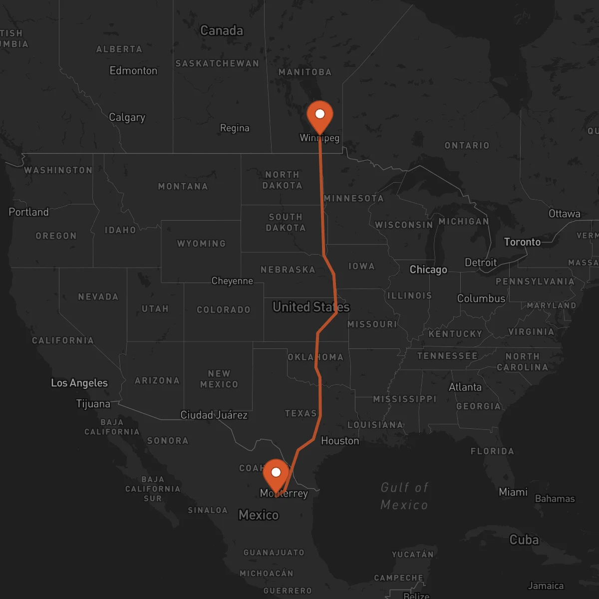 Ruta Saltillo - Winnipeg