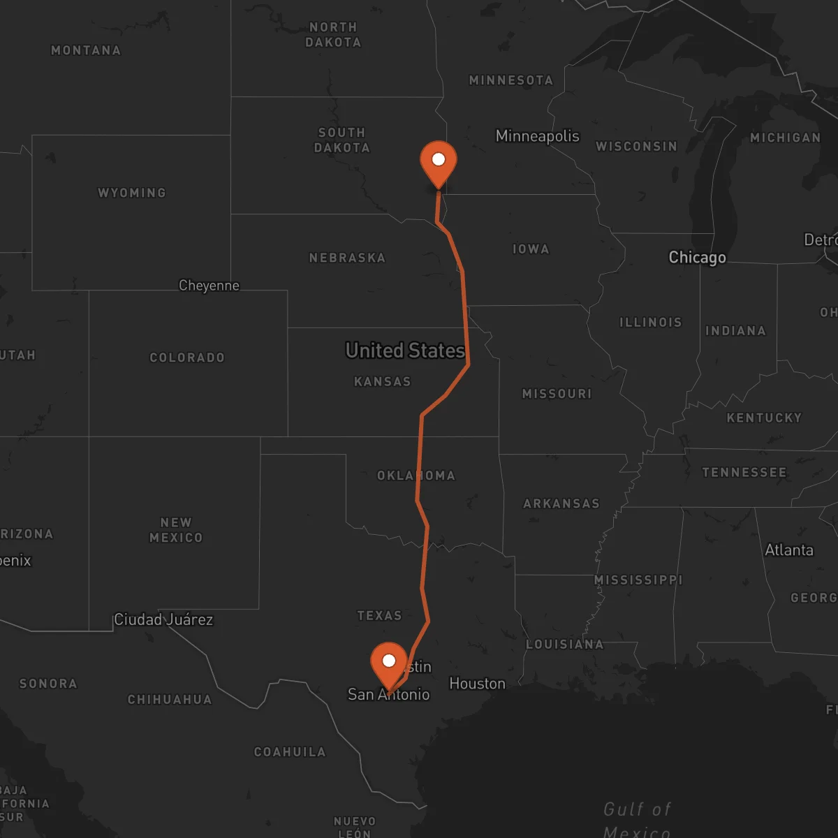 Ruta Sioux Falls - San Antonio