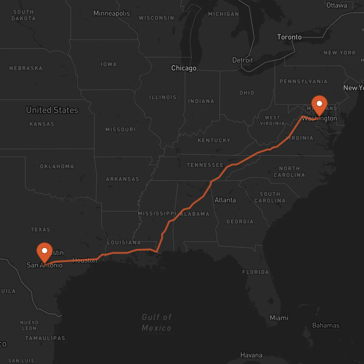 Ruta Washington D.C. - San Antonio