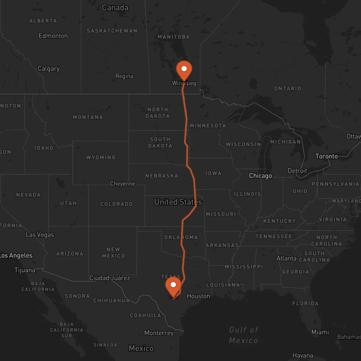 Ruta San Antonio - Winnipeg