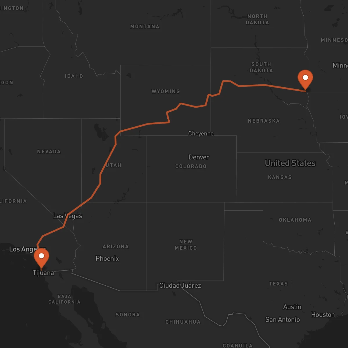 Ruta Sioux Falls - San Diego