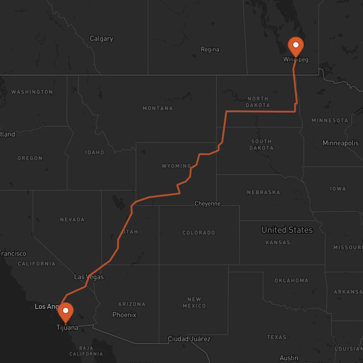 Ruta San Diego - Winnipeg