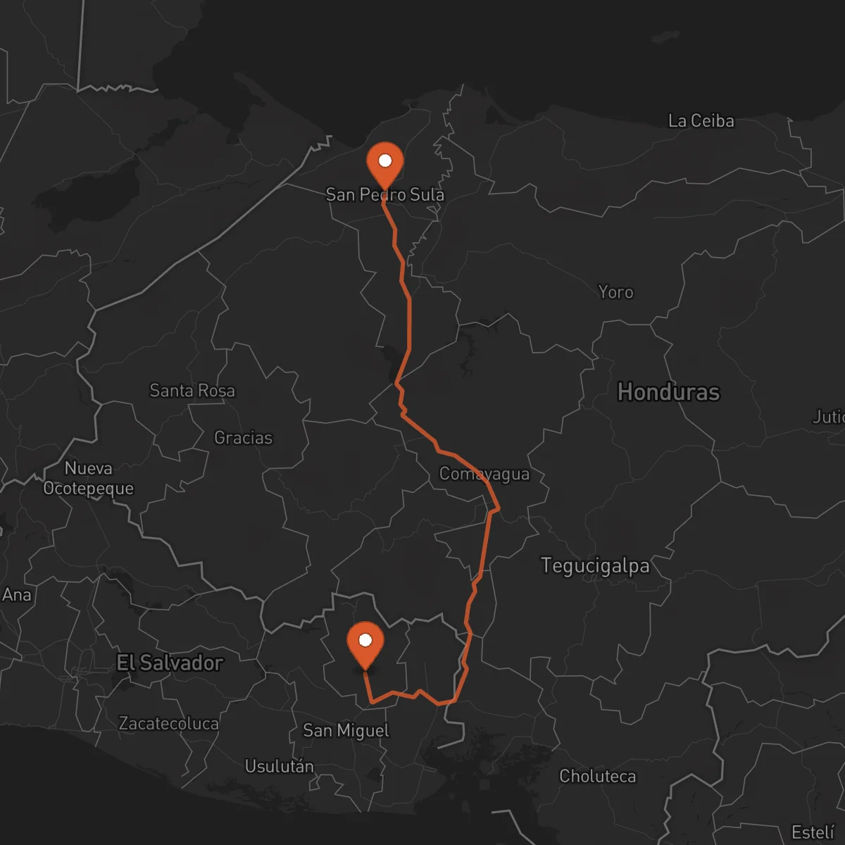 Ruta San Francisco Gotera - San Pedro Sula