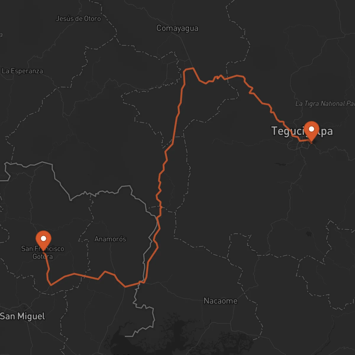 Ruta San Francisco Gotera - Tegucigalpa