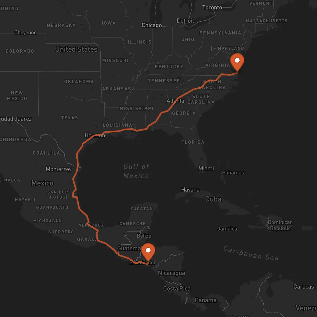 Ruta San Francisco Gotera - Virginia Beach