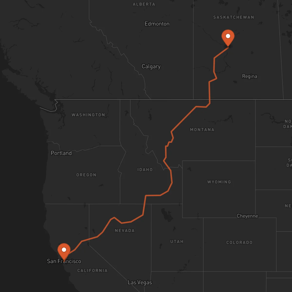 Ruta San Francisco - Saskatoon