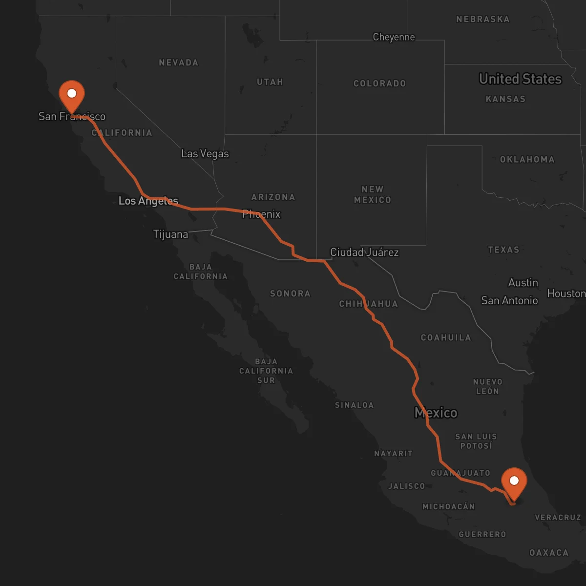 Ruta San Francisco - Tlaxcala de Xicohténcatl