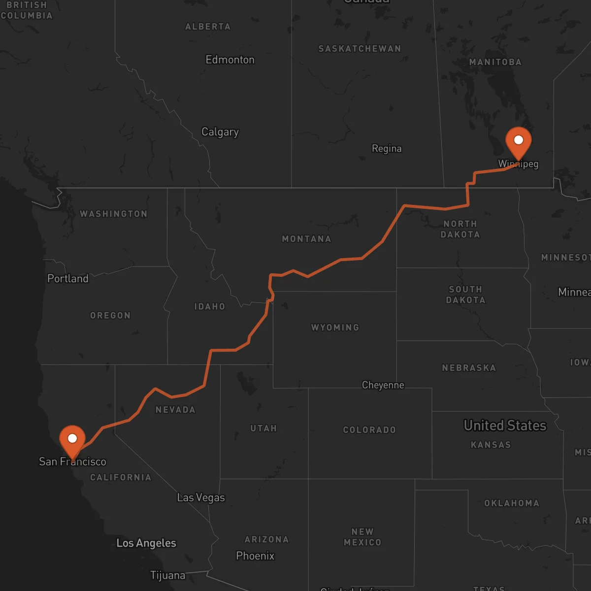 Ruta San Francisco - Winnipeg