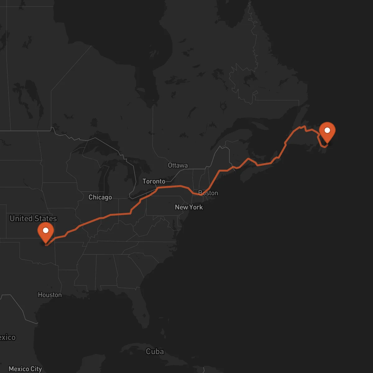 Ruta San Juan de Terranova (St. John's) - Tulsa