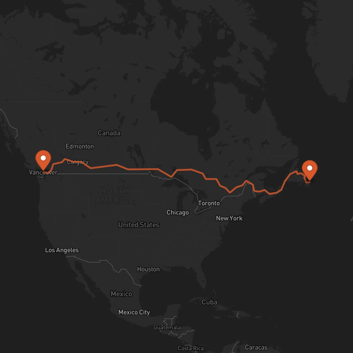 Ruta Vancouver - San Juan de Terranova (St. John's)