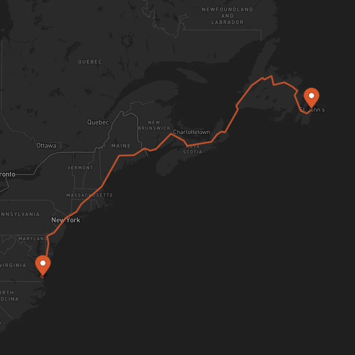 Ruta Virginia Beach - San Juan de Terranova (St. John's)