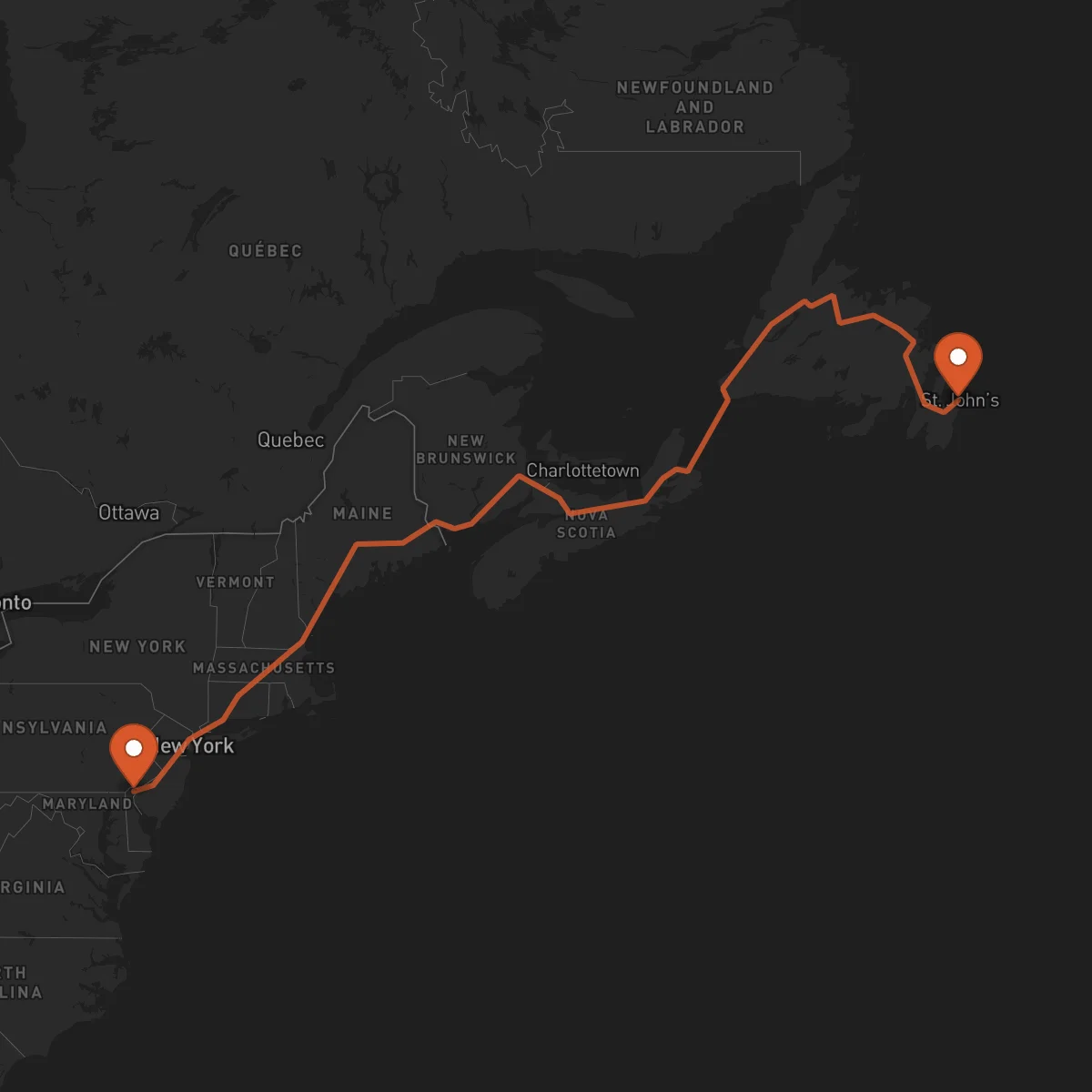 Ruta Wilmington - San Juan de Terranova (St. John's)