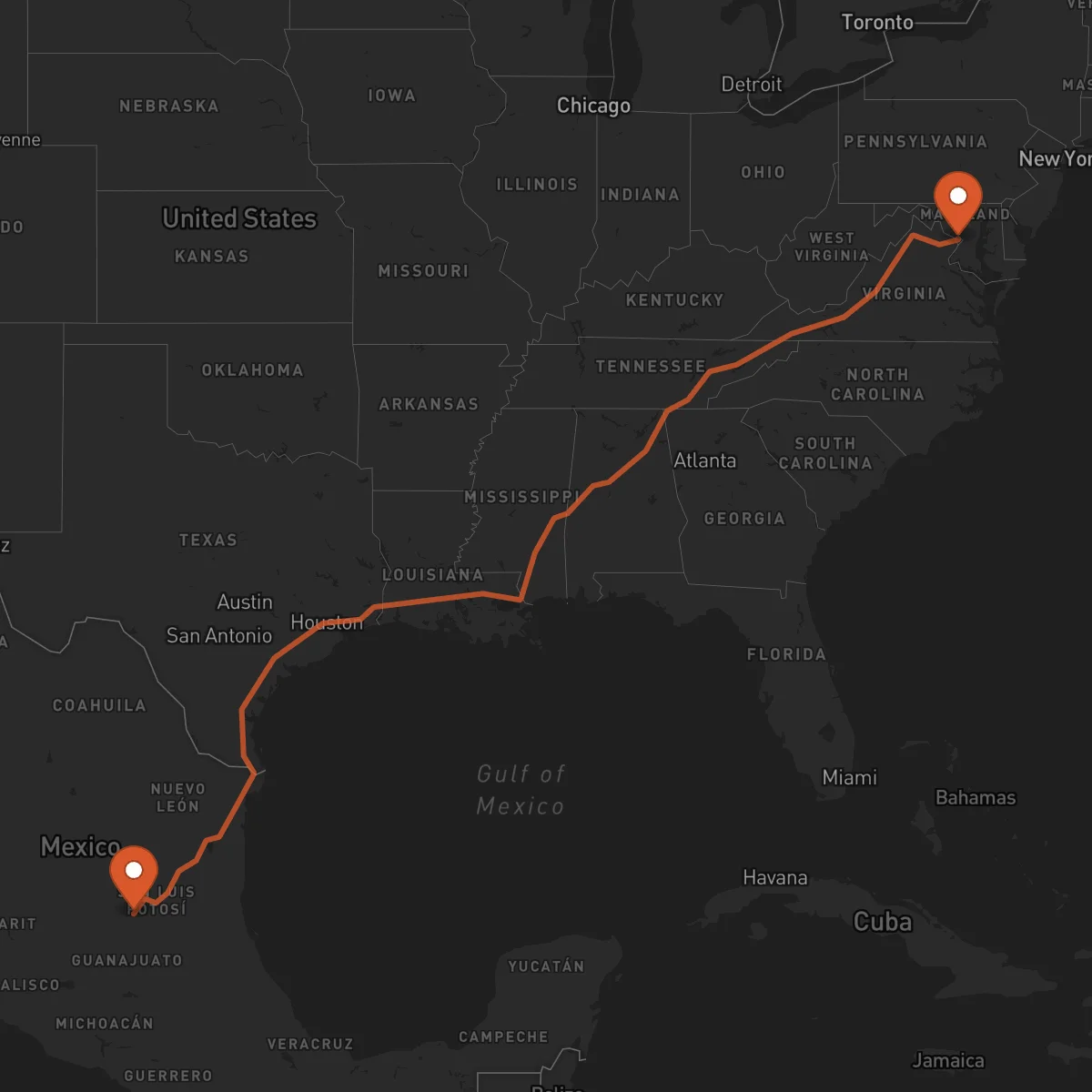 Ruta San Luis Potosí - Washington D.C.