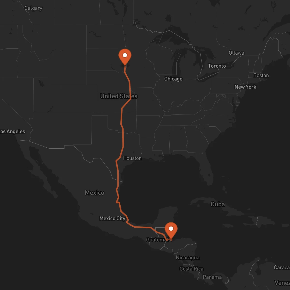 Ruta Sioux Falls - San Pedro Sula